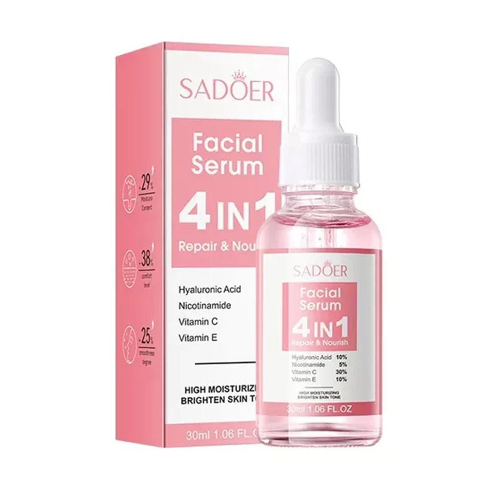 Suero serum facial reparador 4 en 1 sadoer con extracto de vitamina c – e, ácido hialurónico y nicotinamida, 30ml / sd02488