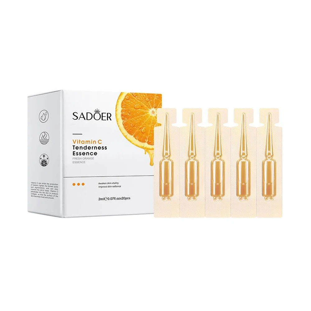 Caja con 20 ampolletas de suero facial sadoer con vitamina c y extracto de naranja, 2ml / sd93646
