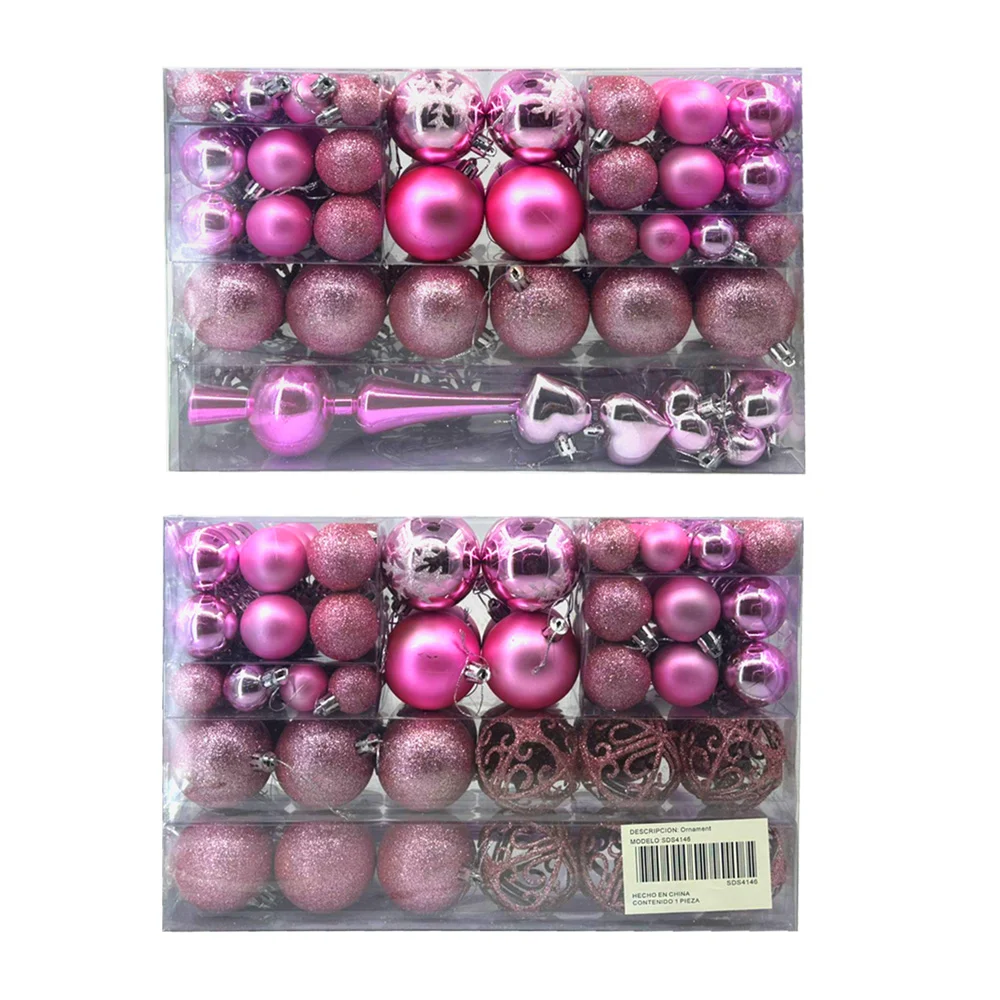 Paquete con 101 esferas navideñas de distintos tamaños con diseño metálico, mate, diamantado, en forma de corazón, alargadas y huecas, variedad de colores / sds4146