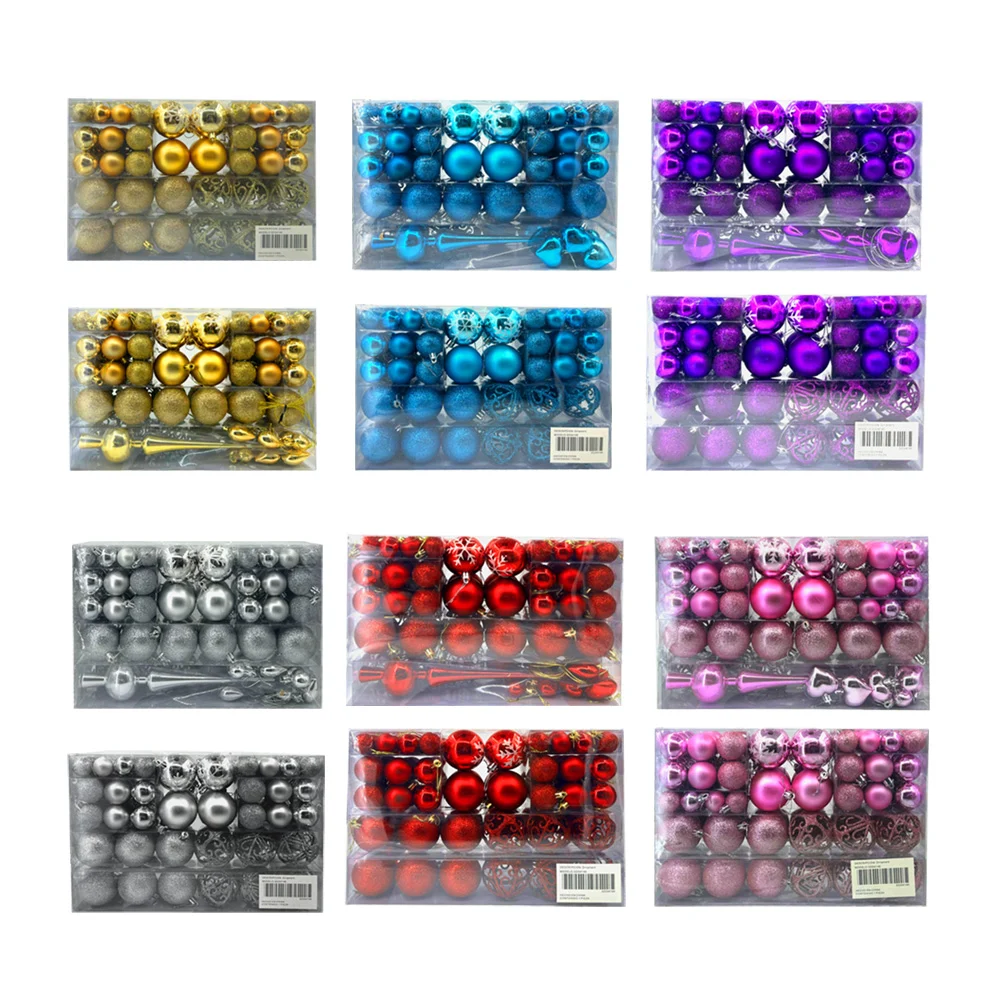 Paquete con 101 esferas navideñas de distintos tamaños con diseño metálico, mate, diamantado, en forma de corazón, alargadas y huecas, variedad de colores / sds4146