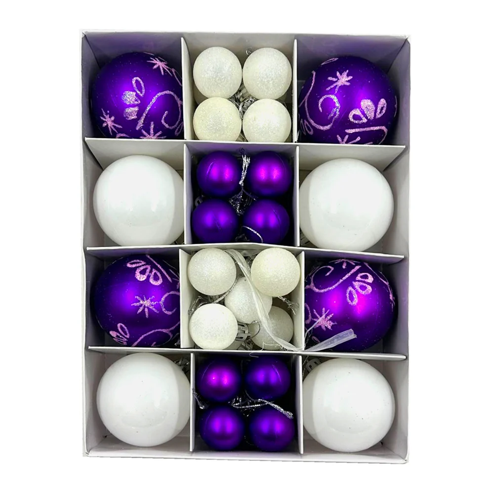 Caja con 40 esferas navideñas en tonos metálicos, mate y con diamantina, 8 esferas grandes y 32 mini esferas, variedad de colores / sds4158