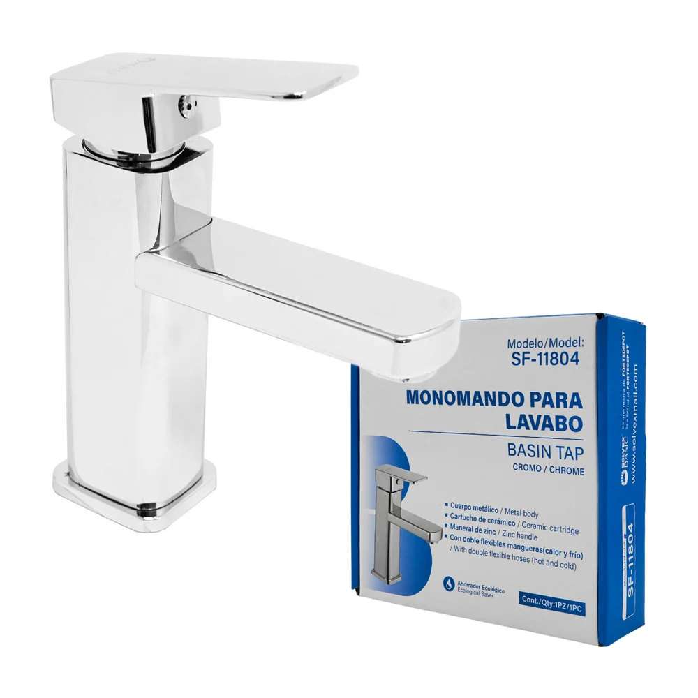 Monomando para lavabo solvex de cuerpo en acero con diseño cuadrado / sf-11804