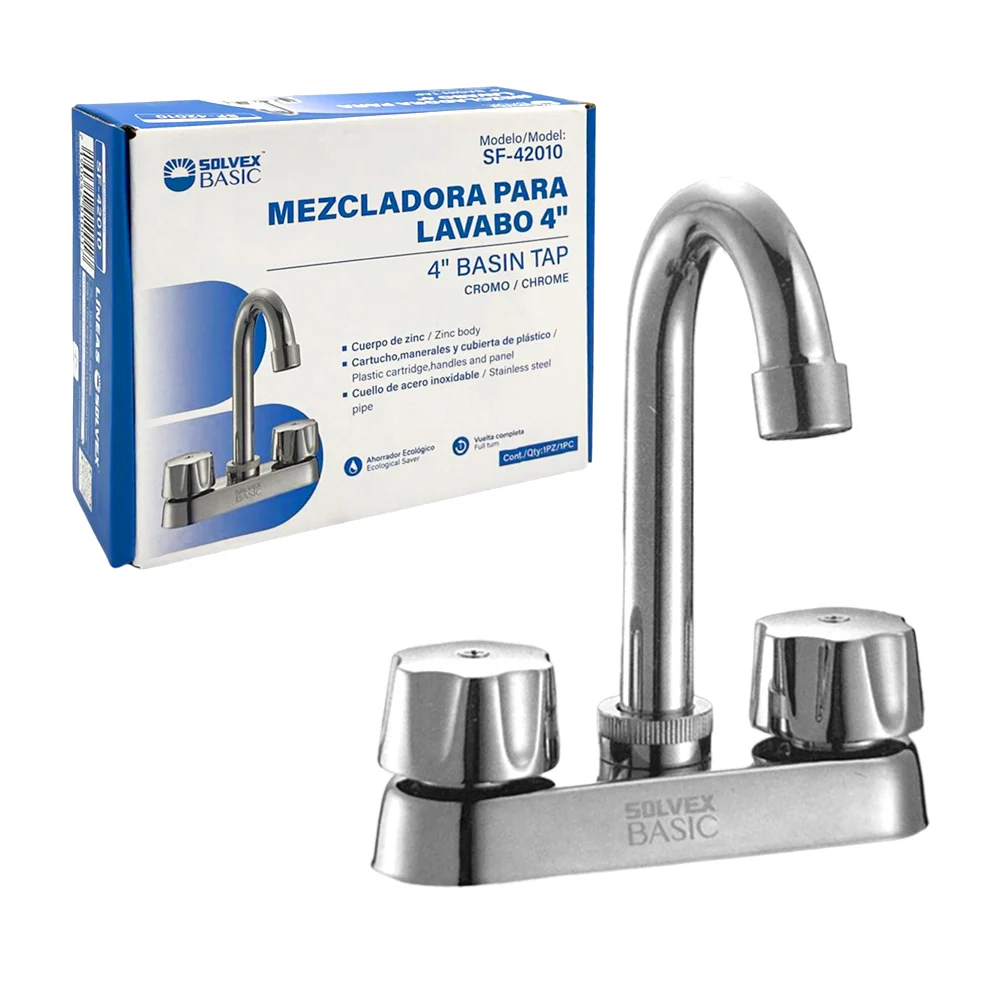 Mezcladora ahorradora para lavabo de 4 pulgadas en color metálico/ sf-42010
