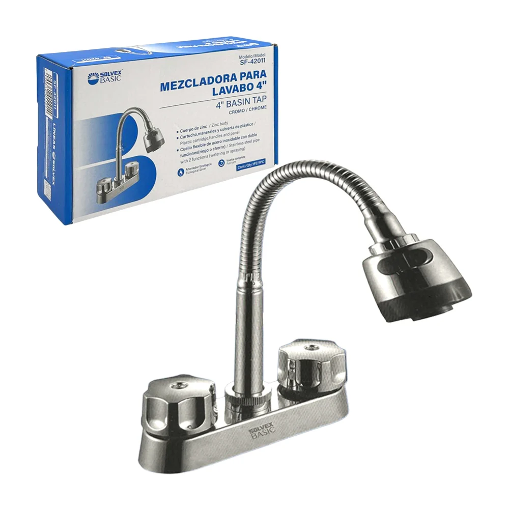 Mezcladora para lavabo solvex de 4 pulgadas con manguera semi flexible / sf-42011