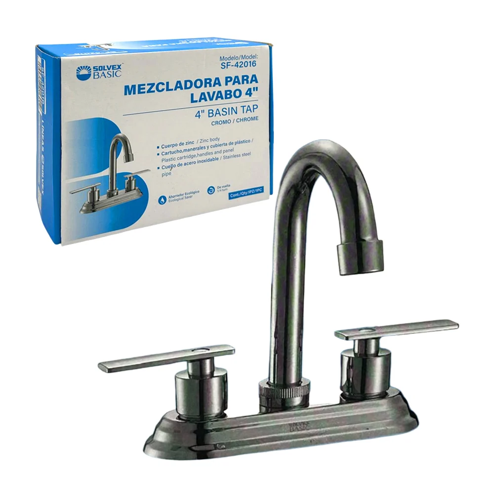 Mezcladora para lavabo solvex de 4 pulgadas, metálica y ahorradora / sf-42016