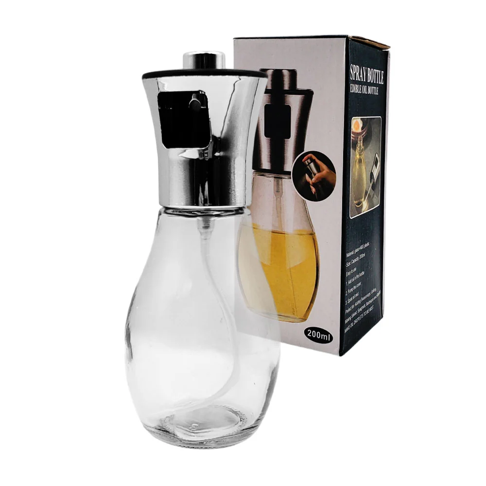 Spray para aceite semi redondo de cristal con tapadera en color metálico de 200ml / sfyp70