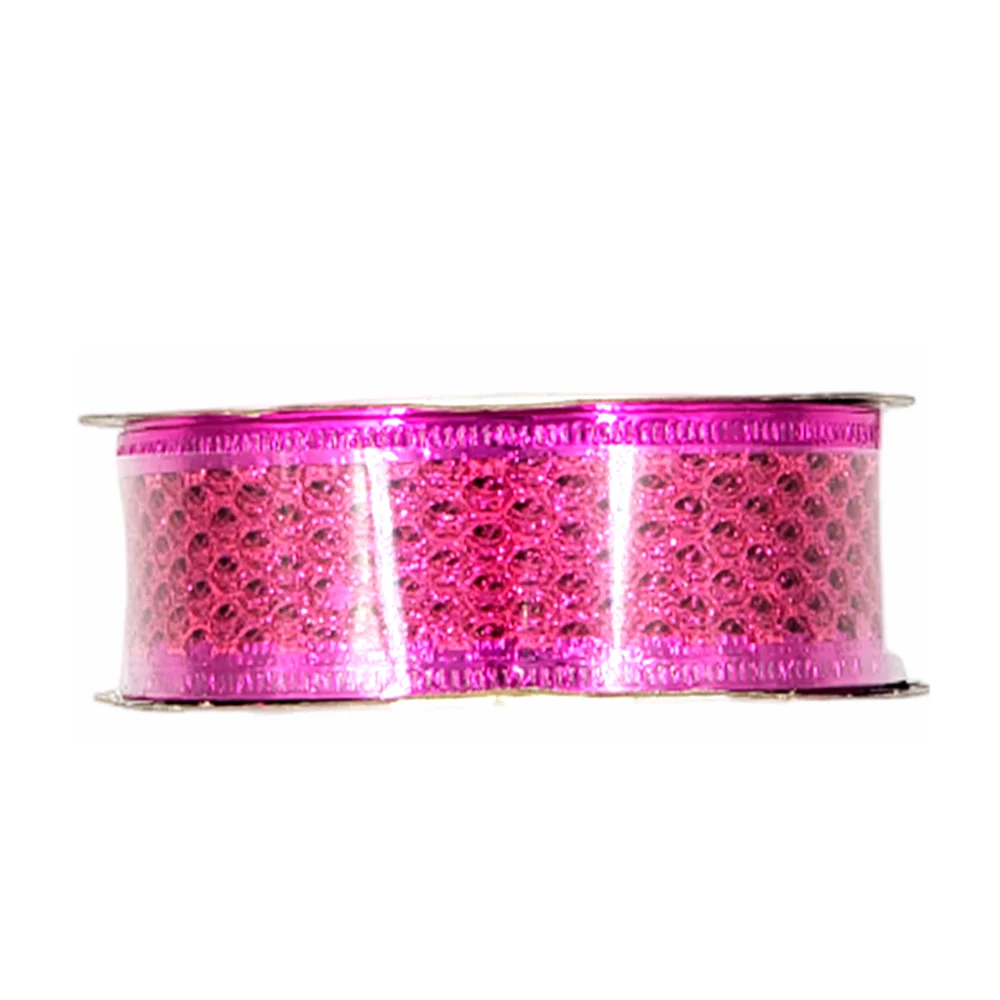 1pza Rollo de listón navideño en tono metálico con diamantina tipo red, 2.5cm x 2.7m, variedad de colores / sh1631 / j3510