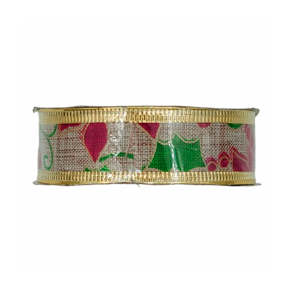 1pza Rollo de listón navideño con detalles en dorado, 2cm de grosor, variedad de diseños / sh1632