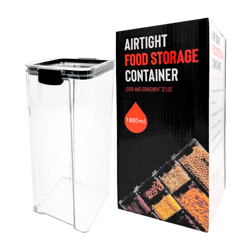 Recipiente cuadrado de plástico transparente para almacenar alimentos con capacidad de 1800ml / food storage / snh67
