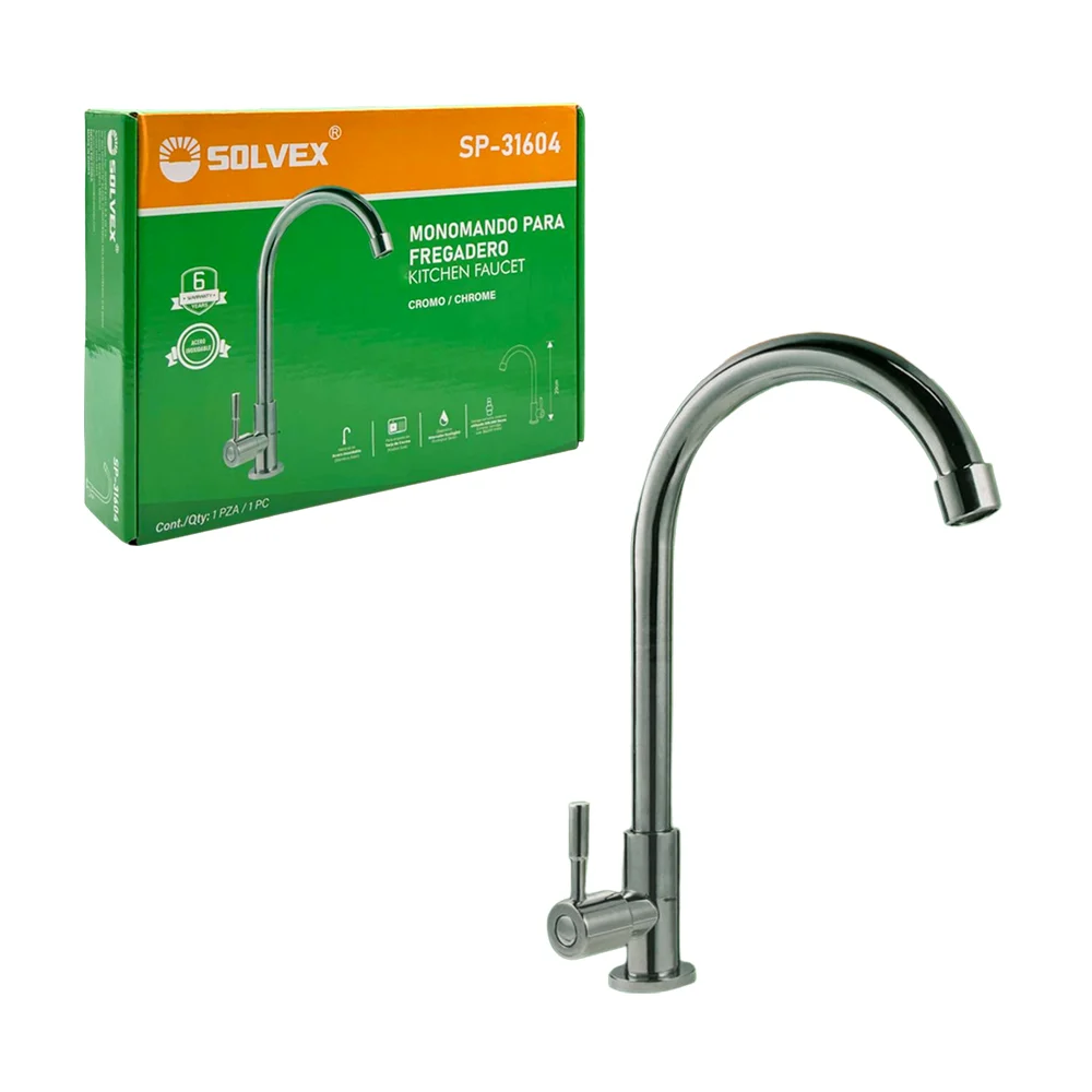 Monomando llave individual solvex de acero inoxidable con cuello cisne para fregadero, 29cm / kitchen faucet / sp-31604