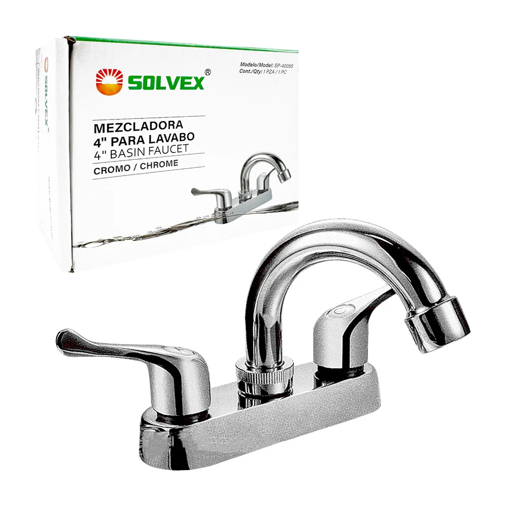 Mezcladora de 4 pulgadas para lavamanos, con acabado cromado y cuerpo / cartucho de latón / solvex / sp-40055