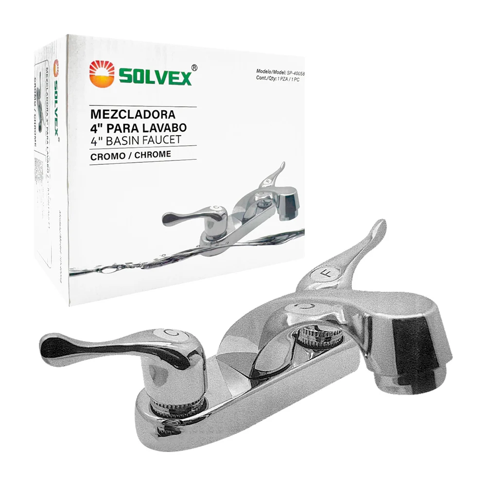 Mezcladora para lavamanos de 4 pulgadas, cromada, con cartucho y cuerpo de latón / solvex / sp-40058