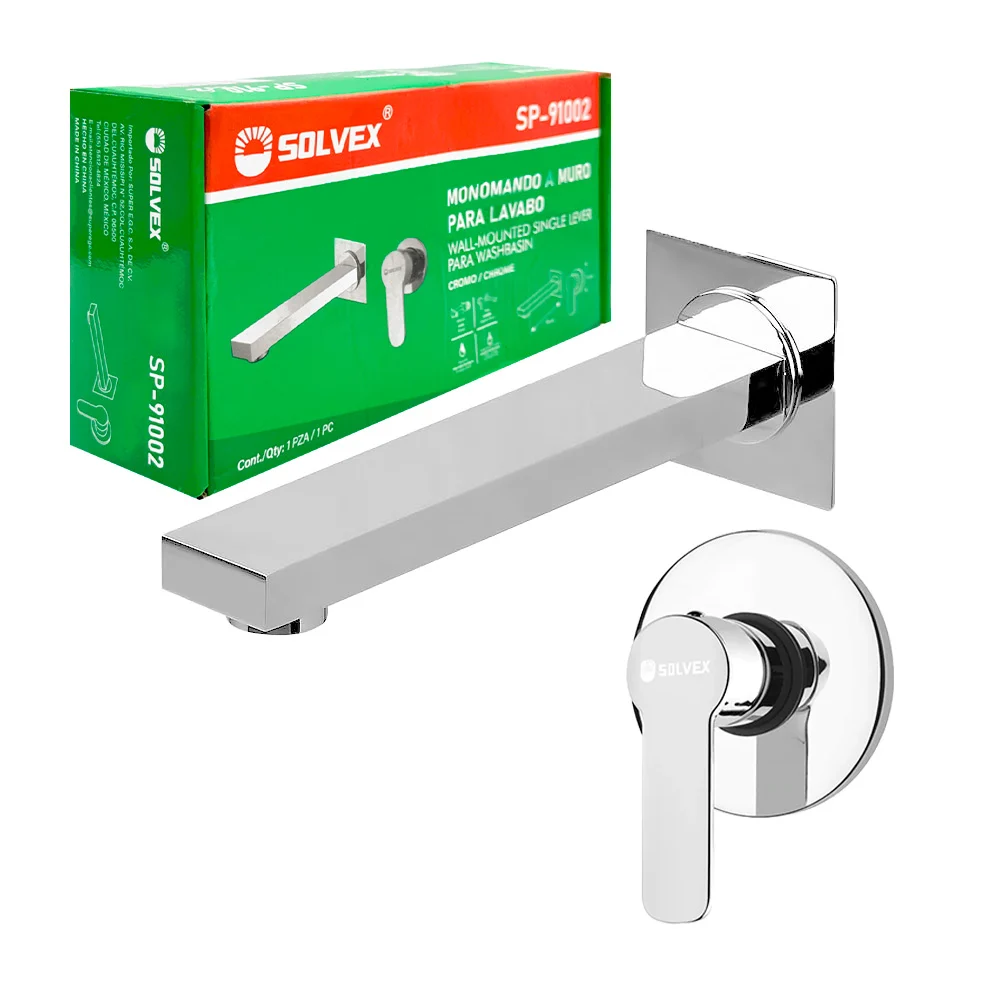 Monomando a muro para lavabo solvex en tono cromado, 20x6cm / sp-91002