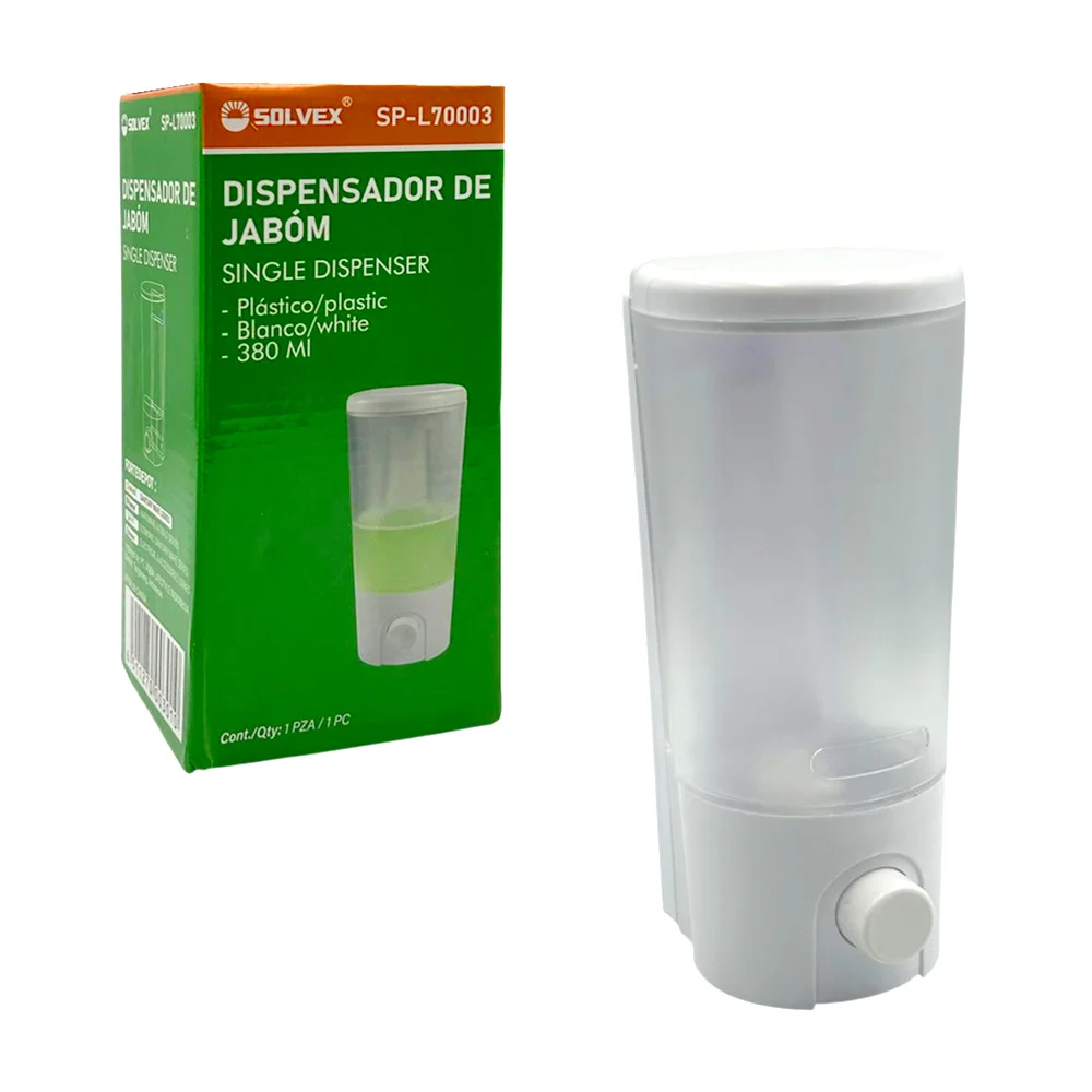 Dispensador solvex de plástico con capacidad 380ml para jabón líquido / single dispenser / sp-l70003