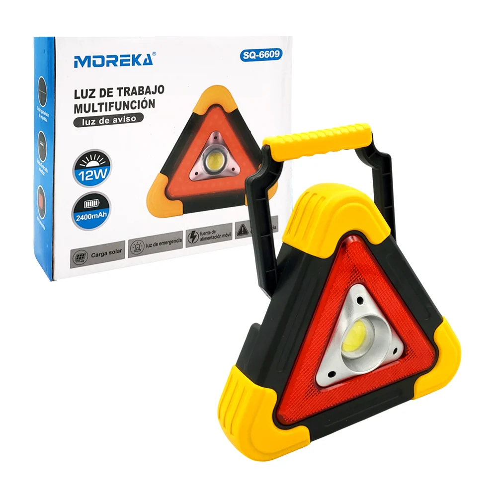 Lámpara triangular moreka con agarradera, 5 modos de iluminación, panel solar, entrada usb y tipo c / sq-6609