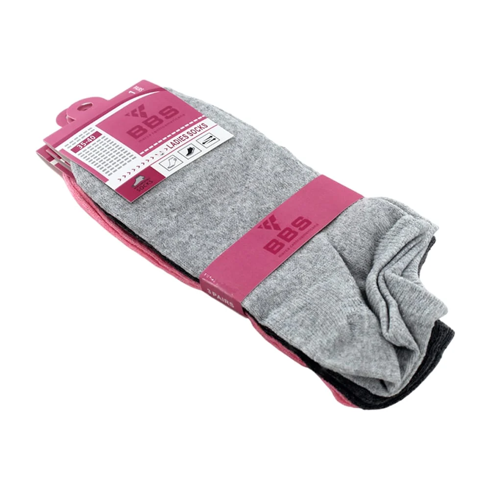 Paquete con 3 pares de calcetines lisos bbs para dama, variedad de colores / 35-40 3 pairs
