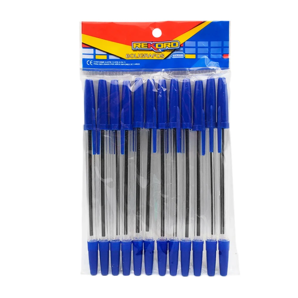 Paquete de 12 bolígrafos azules de plástico transparente / st42089 / rekord