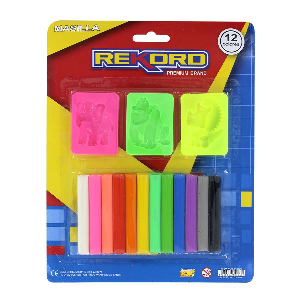 Blíster con 12 barras de plastilina + 3 accesorios de juguete, variedad de colores / rekord