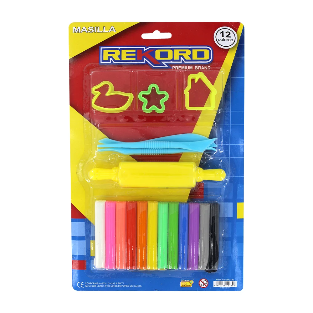 Blíster con 12 barras de plastilina + 7 accesorios de juguete, variedad de colores / rekord