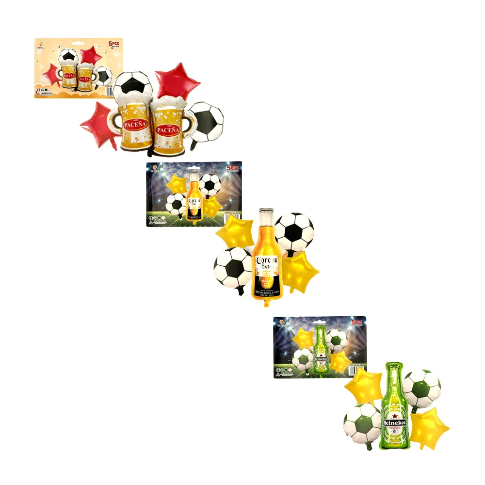 Paquete de 5 globos metálicos con tematica de cerveza y balones de futbol, variedad de modelos / su-205