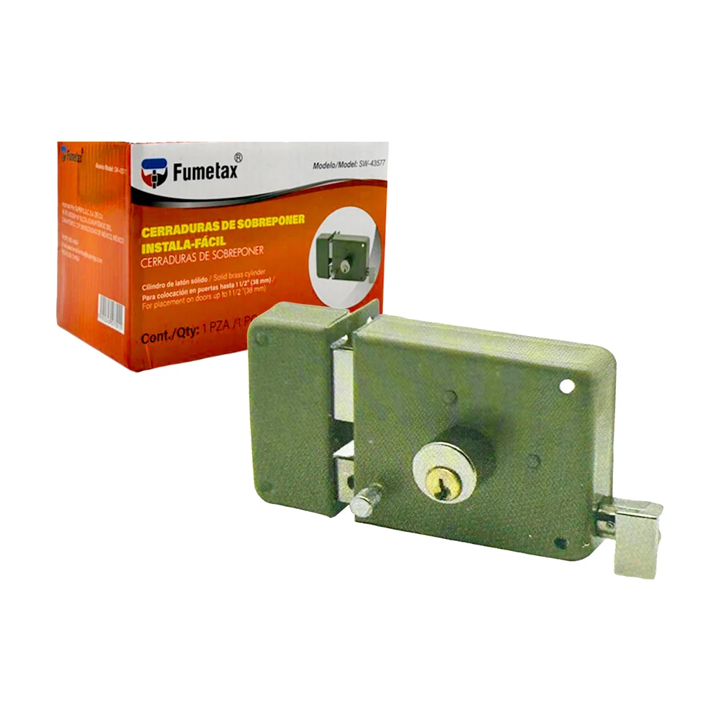 Cerradura fumetax de sobreponer instala fácil con cilindro de latón para puertas + juego 3 llaves / sw-43577
