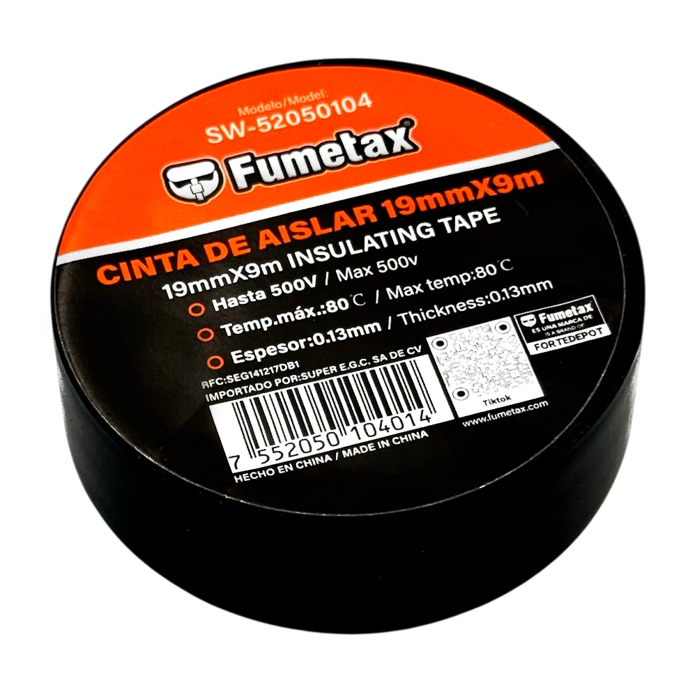 1pza Cinta aislante fumetax en color negro con longitud de 19mmx9m / sw-52050104