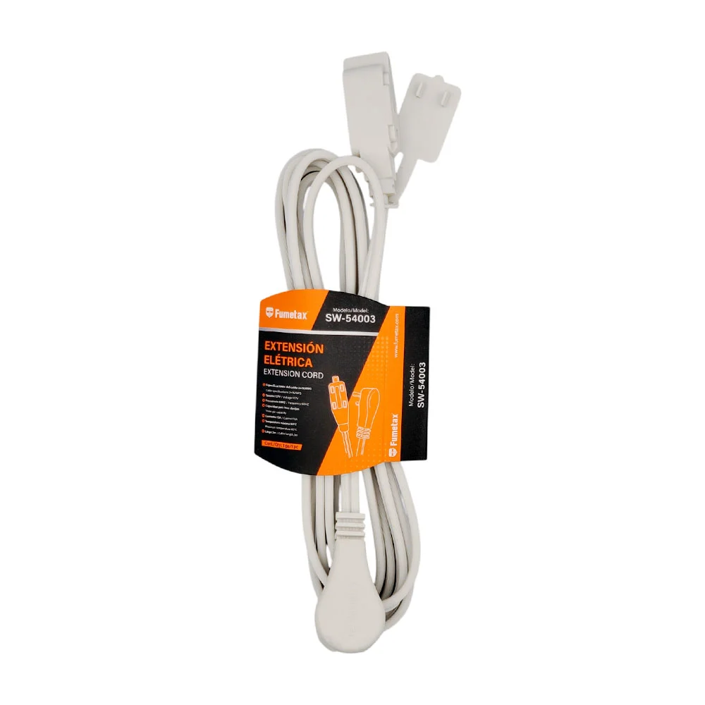 Extensión eléctrica fumetax blanca de 3 tomas y 3m de largo / sw-54003