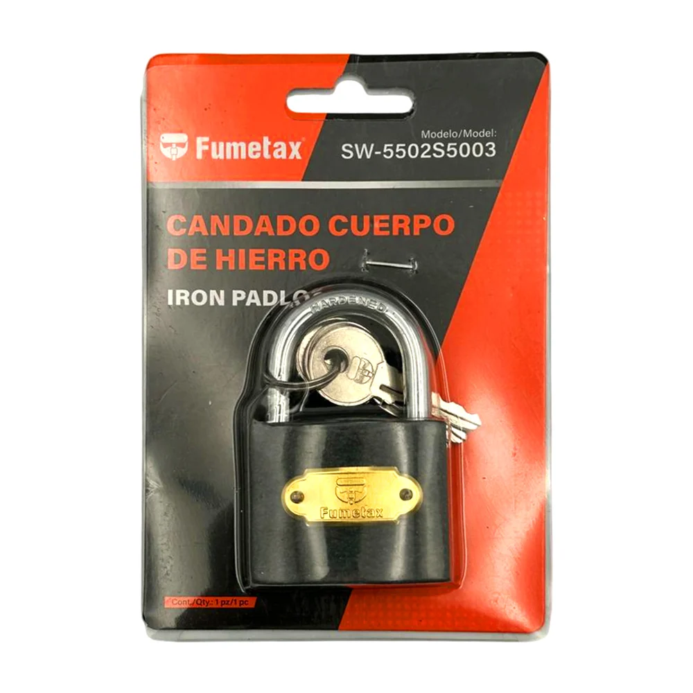 Candado mediano fumetax de hierro, 5x7cm + juego 3 llaves / sw-5502s5003