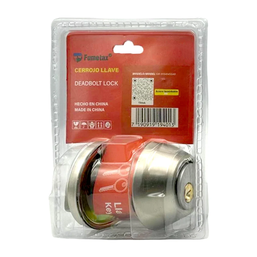 Blíster cerrojo cerradura llave-mariposa fumetax de acero inoxidable + juego 2 llaves y accesorios / deadbolt lock / sw-55si04ss40