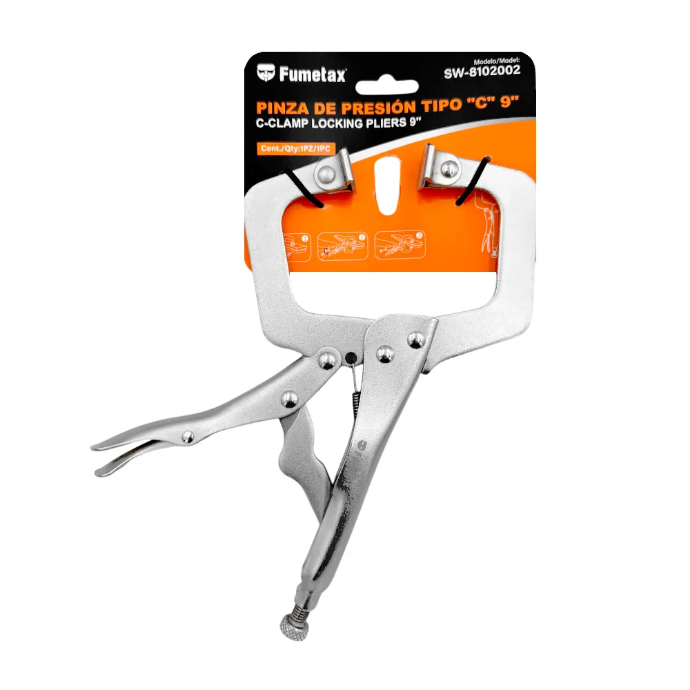 Pinza de presión tipo c fumetax de 9 pulgadas con acabado niquelado / sw-8102002