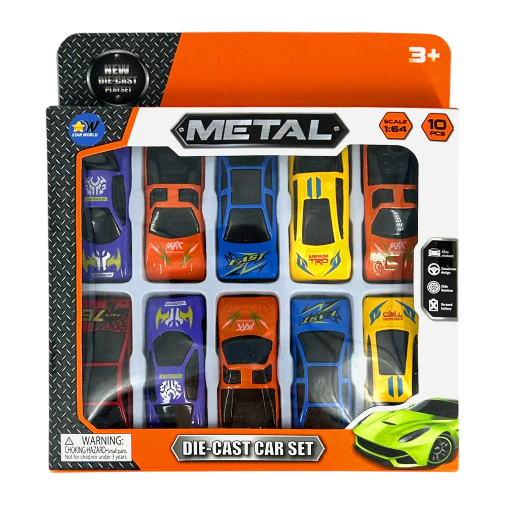 Paquete con 10 carros de juguete plástico, variedad de diseños / die-cast car set / sw2435