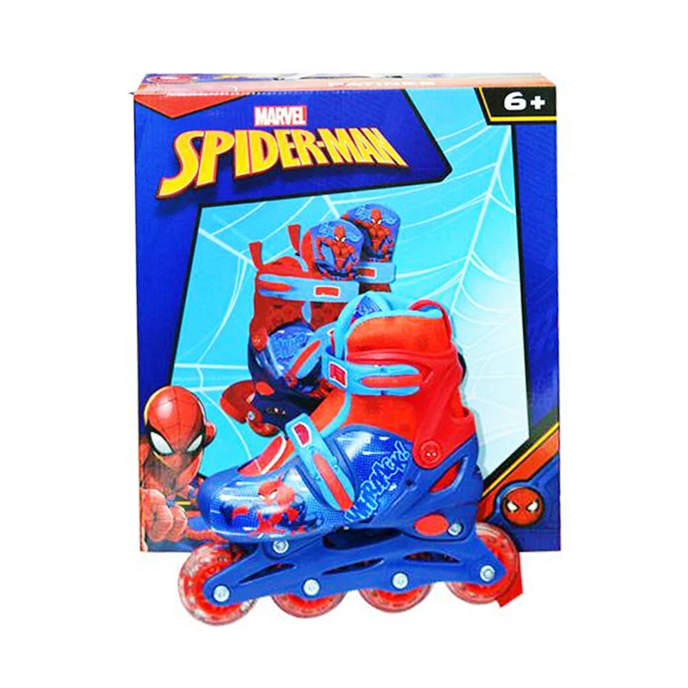 Par de patines en linea con 4 ruedas con diseño de spiderman, tallas de 19 a 21 / t378430-a