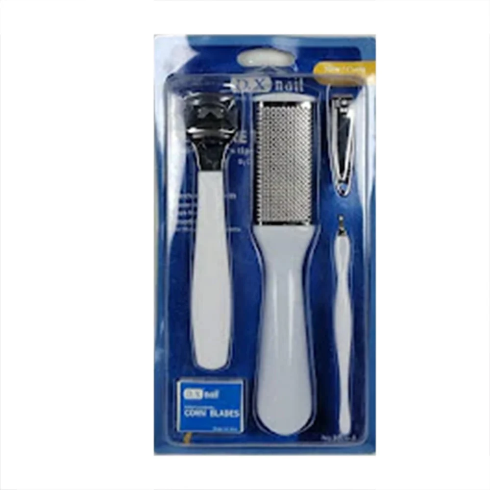 Set de pedicura con cortauñas, lima, removedor de cutícula, cortacallos y caja con navajas de repuesto / b020-a