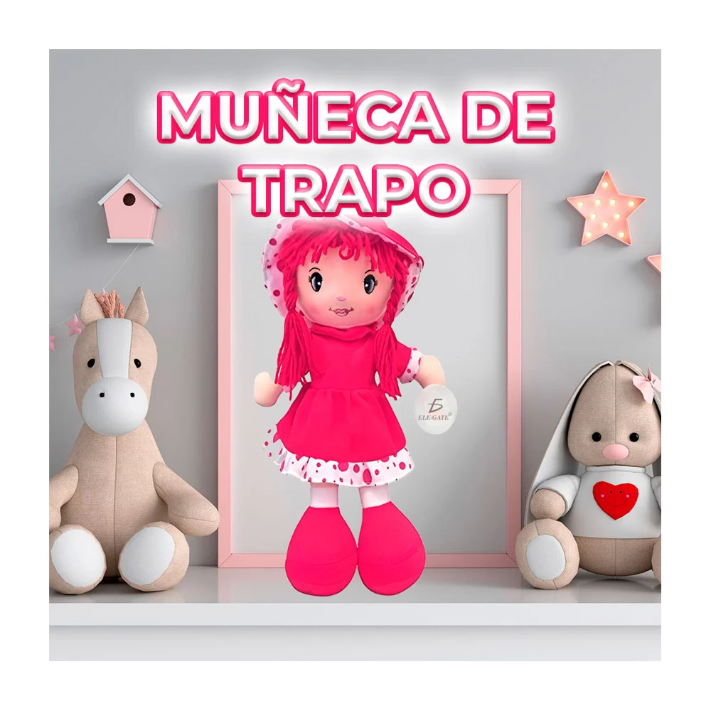 Muñeca ele-gate de trapo love 25cm con gorrito y vestido / jug.wwe2001.25cm