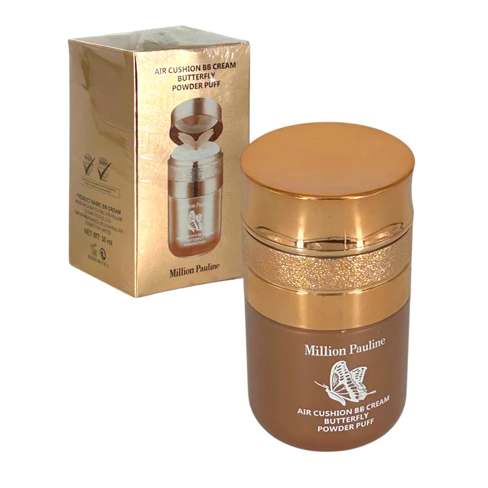 Crema bb base hidratante de maquillaje con espejo, 30ml + cojín de aire esponja aplicadora con mariposa / million pauline / m23-197