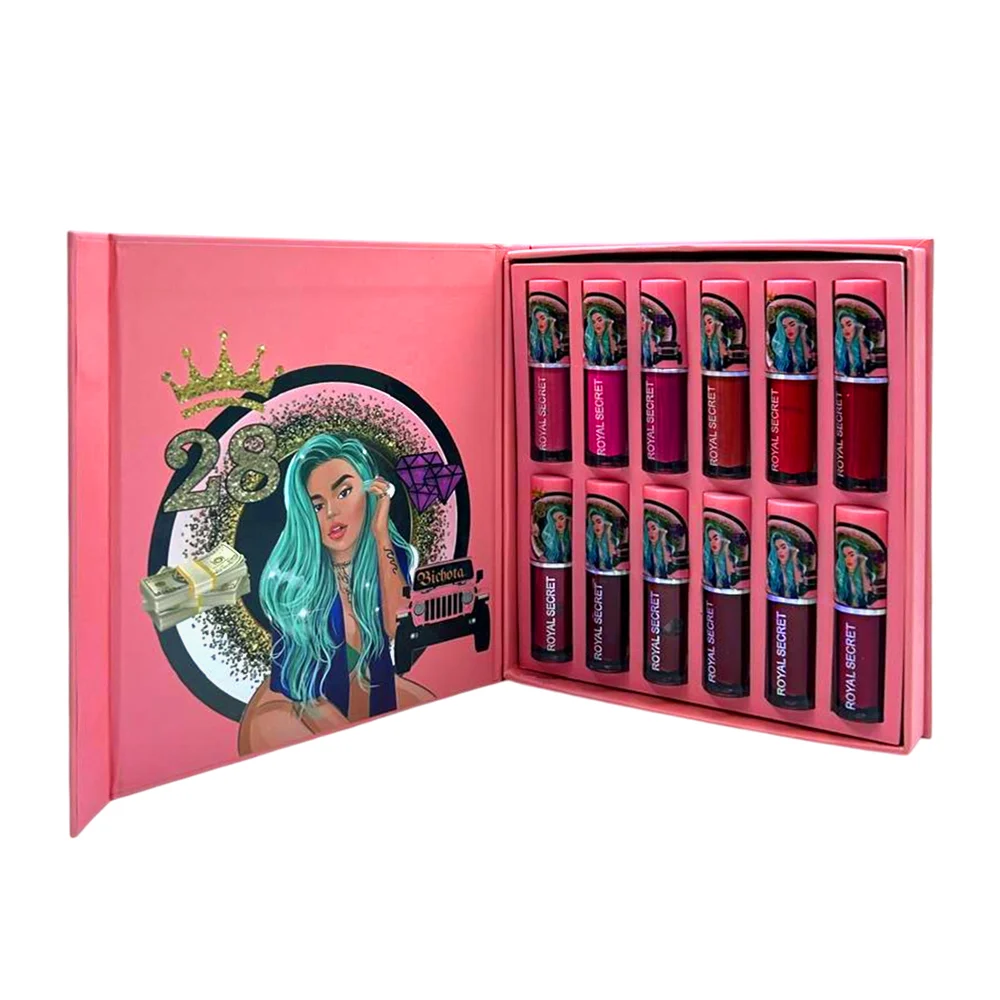 Set 12 mini labiales royal secret de tono matte con diseño bichota, variedad de tonos / ts-952