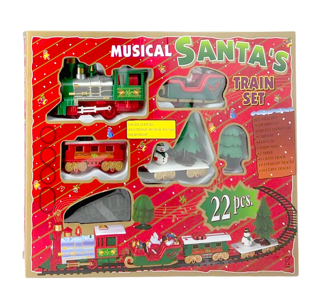 Pista armable de juguete + tren clásico músical navideño, 22 pcs / musical santas train set / ts82283