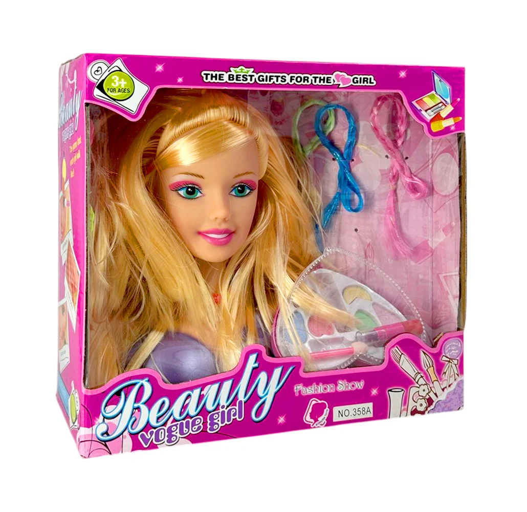 Cabeza / maniquí de muñeca para crear peinados y paleta de maquillaje con forma de corazón / beauty vogue girl / 358a / ts87793