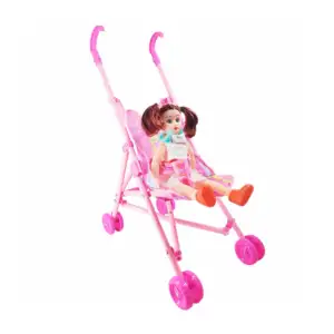 Carriola con muñeca de plástico con vestido y zapatos, variedad de mo…