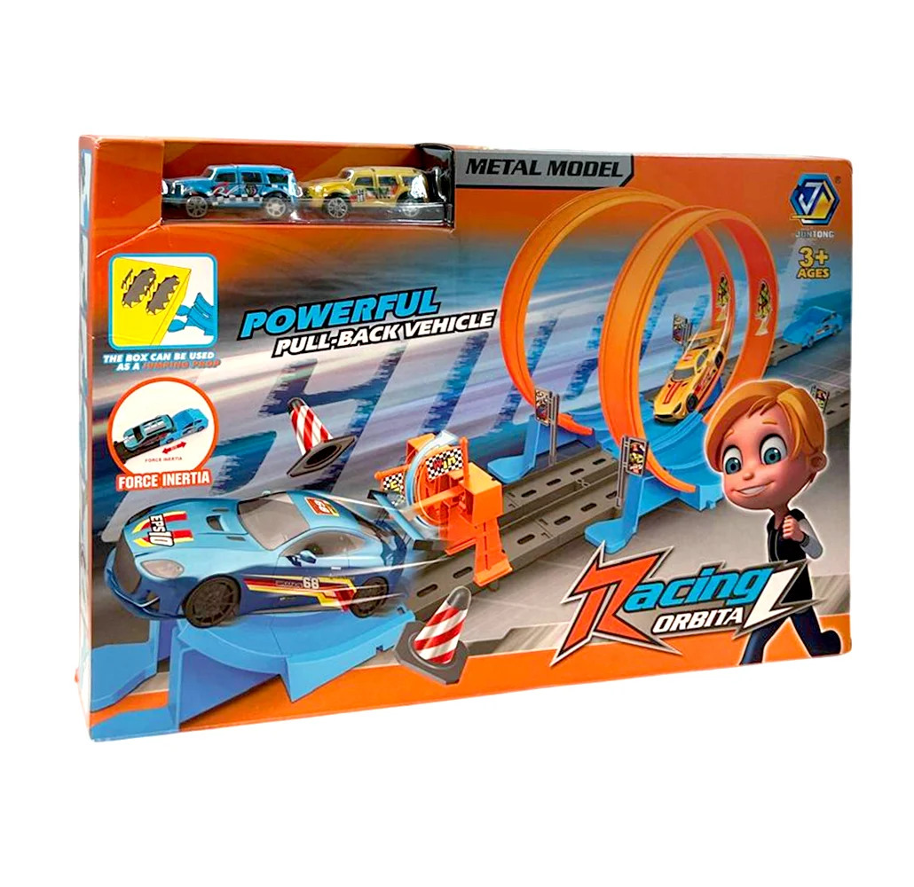 Pista armable racing orbital con 2 carros de carreras y accesorios 42pzas, variedad de modelos / powerful pull-back