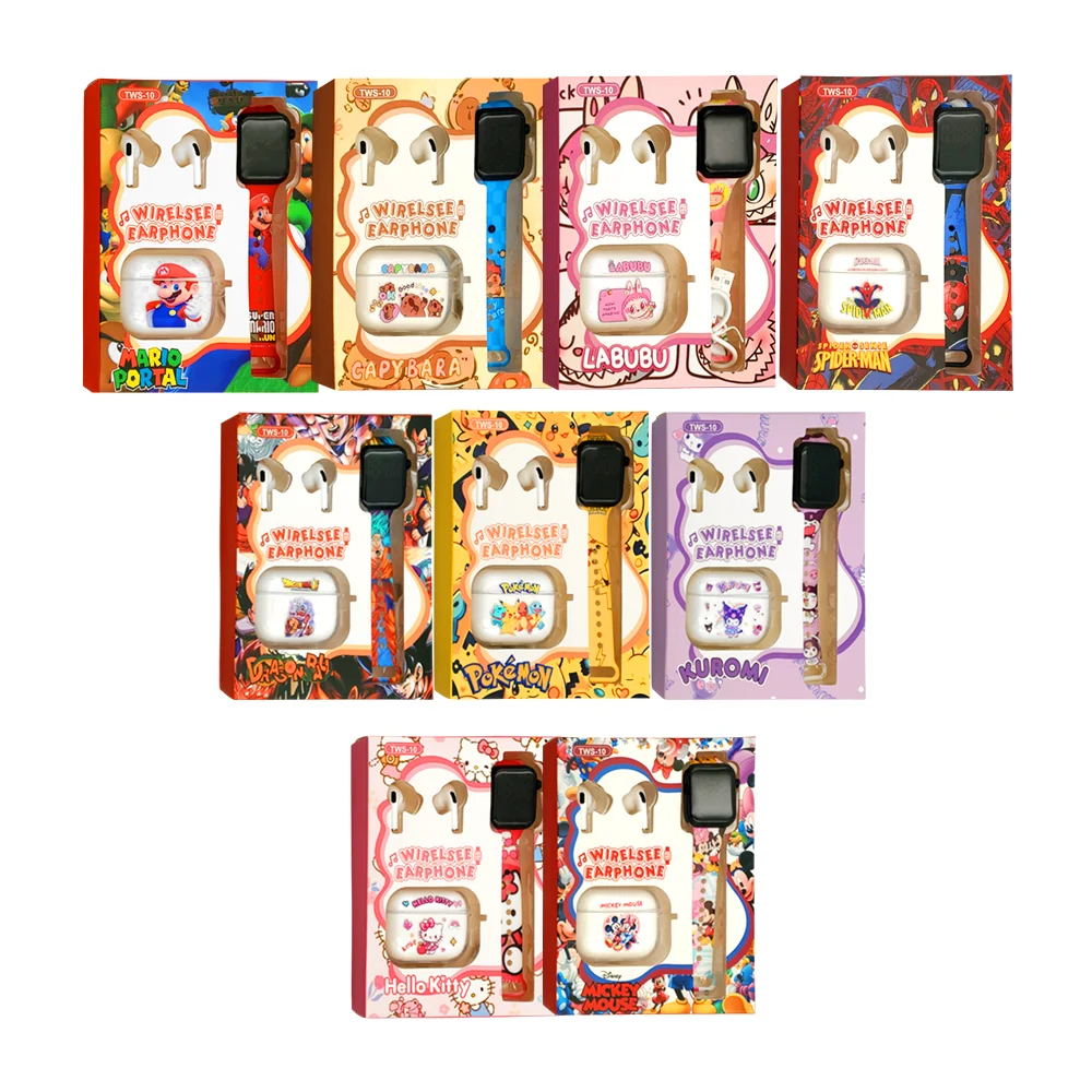 Audifonos con funda + reloj digital con correas de plástico y diseño estampado, variedad de modelos / tws-10 / 90666