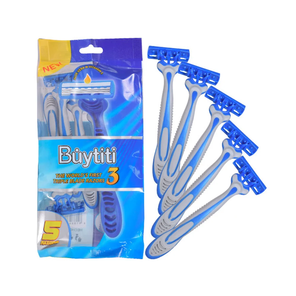 Paquete de 5 rastrillos buytiti con triple navaja + extracto de aloe vera y vitamina e / txd-23