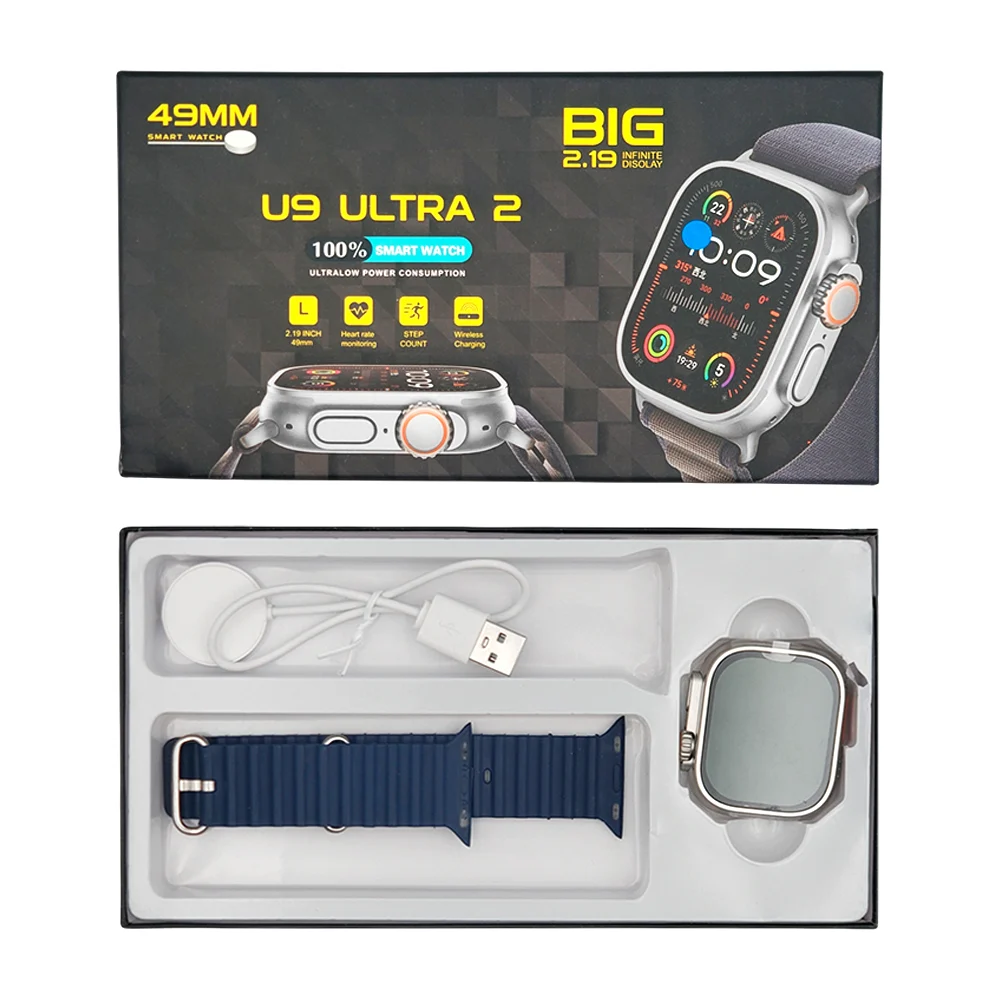Smart watch u9 ultra 2 con correa de plástico y cargador magnetico, 49mm, variedad de colores / u9 ultra 2