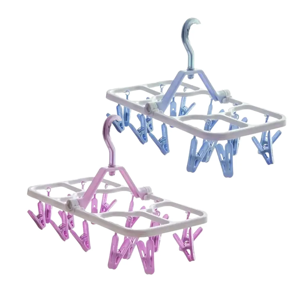 Tendedero plegable rectangular de plástico con 16 ganchos pinzas para colgar la ropa, variedad de colores / yjg-024