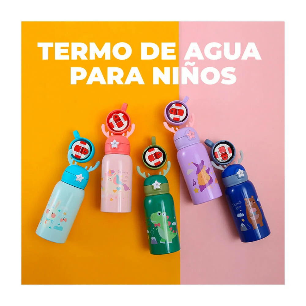 Botella tipo termo de acero inoxidable, diseño de animales, tapaderas intercambiables con diseño de cuernos, funda, capacidad de 500 ml, en variedad de diseños y colores / vas.44.5
