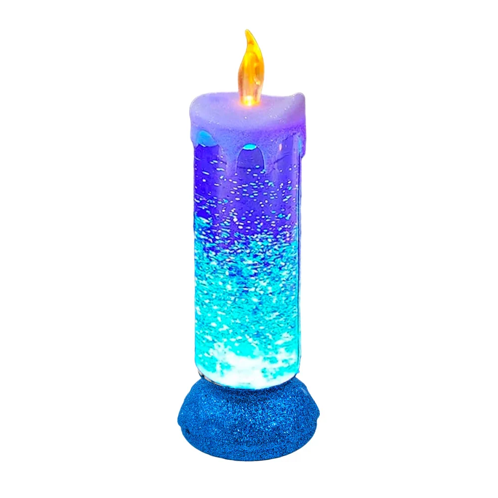 Lámpara en forma de vela con diamantina y agua encapsulada 25cm, variedad de colores / vle8