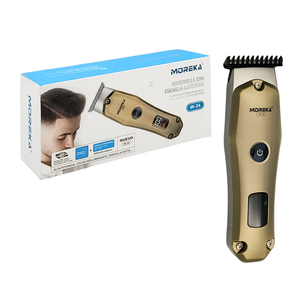 Máquina rasuradora pequeña moreka bicolor, con indicador de carga, cable tipo c, cuchilla ajustable y medidas intercambiables, variedad de usos / w-34