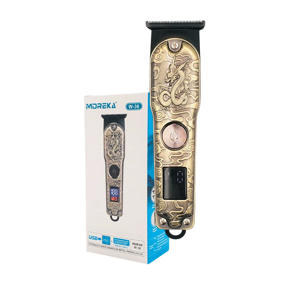 Maquinilla para afeitar con pantalla led, cuerpo de plástico y tapa frontal metálica con diseño de dragón / w-36