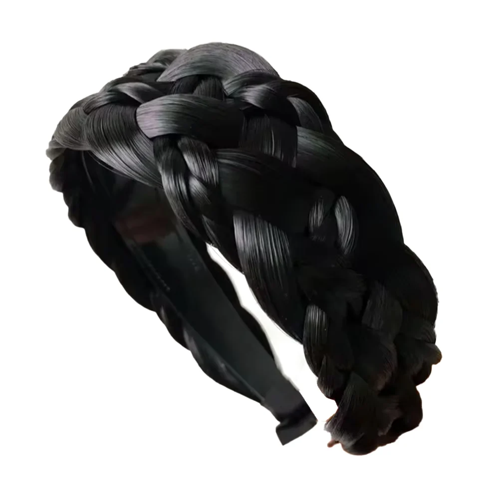 1pza Diadema gruesa de cabello sintético trenzado en color negro / 246134