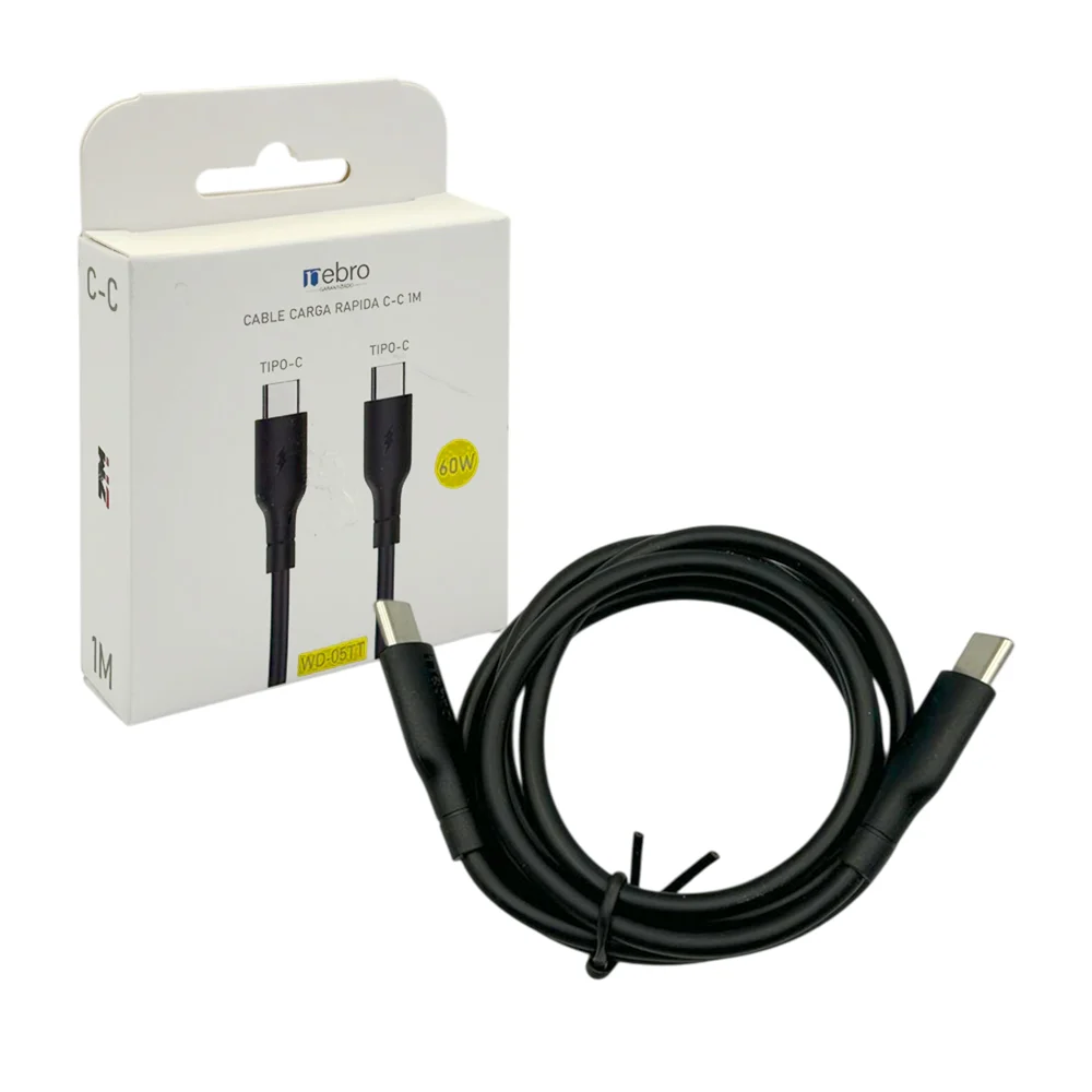 Cable para carga rápida de 1 metro con entrada tipo c a tipo c, 60 watts, variedad de colores